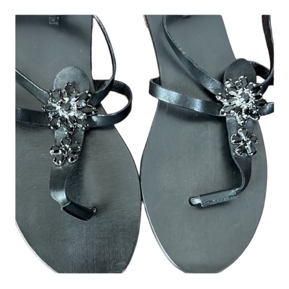 Charles David Black Embellished Jeweled Ankle Strap Flat Sandal Size 8 - Picture 4 of 11